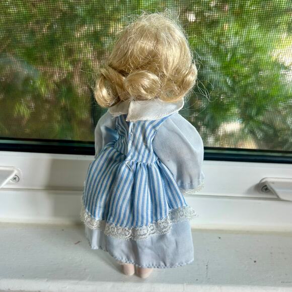 Vintage Porcelain Doll in Blue and White Dress – 8” Tall - Picture 3 of 14